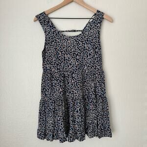 Mine Boutique Women's Blue Floral Mini Dress Tiered Ruffle Sleeveless Size Small